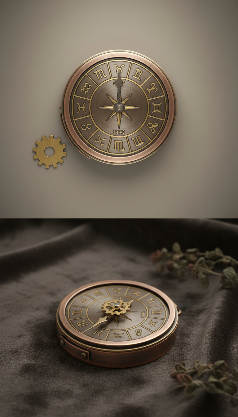 Steampunk-Kompass mit gravierten Tierkreiszeichen