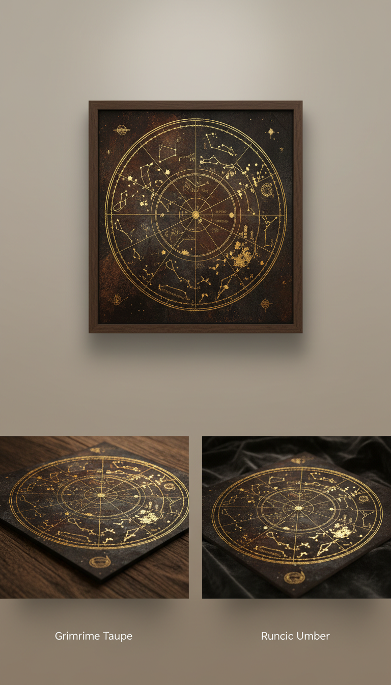 Astronomie-Wandbild auf Pergament mit Goldakzenten