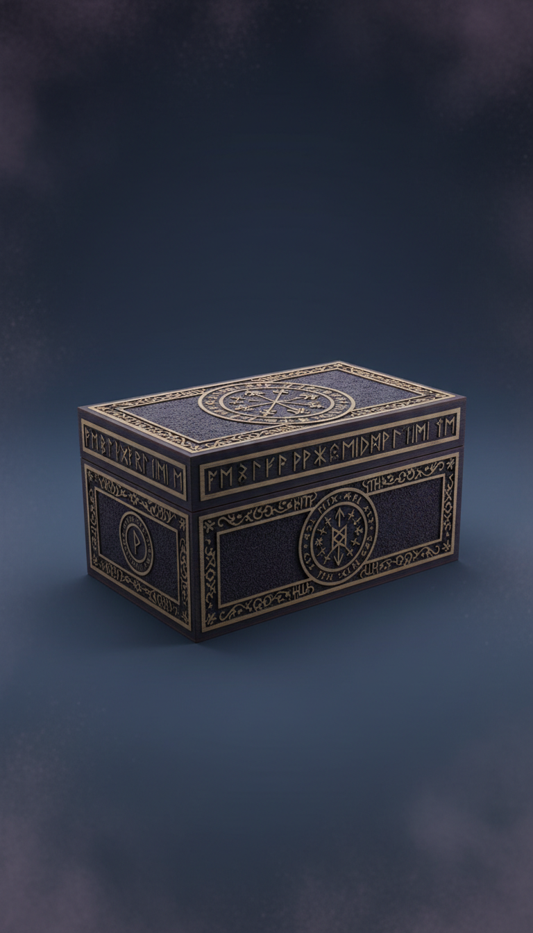 Holz-Tarotkarten-Box mit Runenornamentik