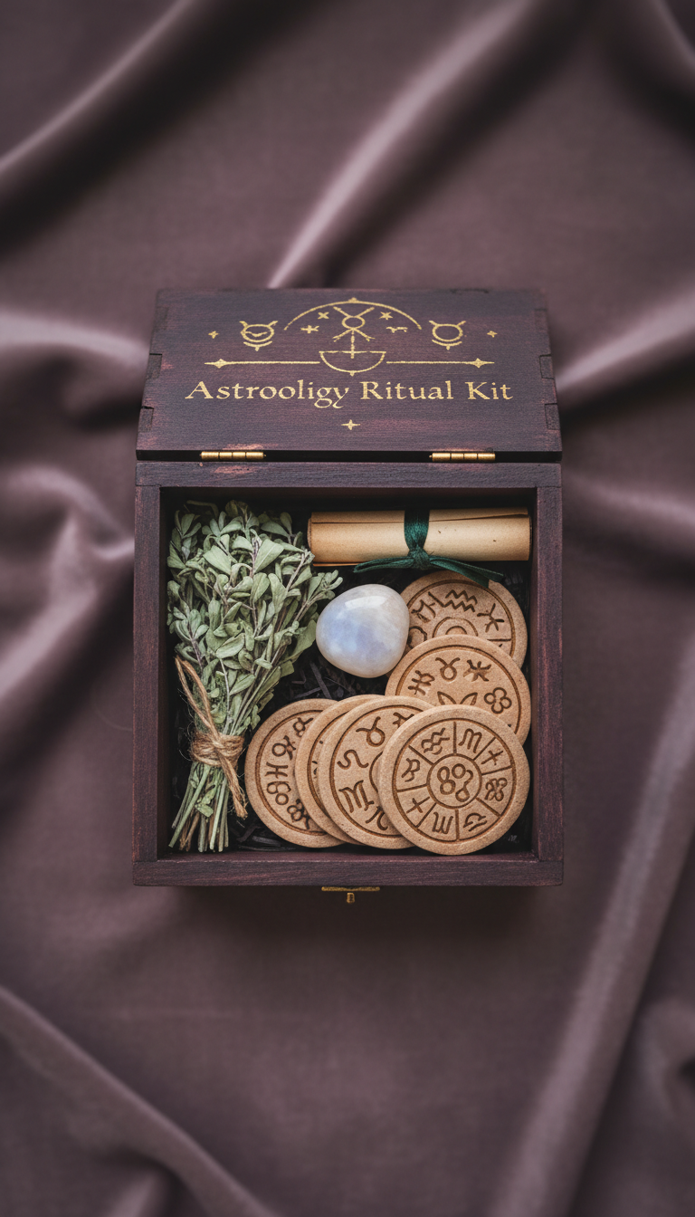 Astrologie-Ritualset in handbeschrifteter Box