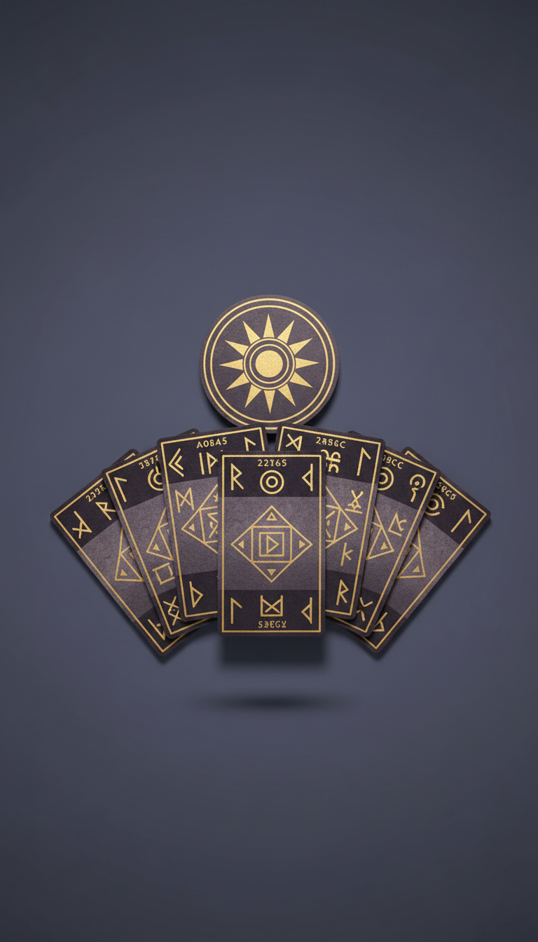 Babylonischer Tarotkarten-Deck mit goldenen Runen