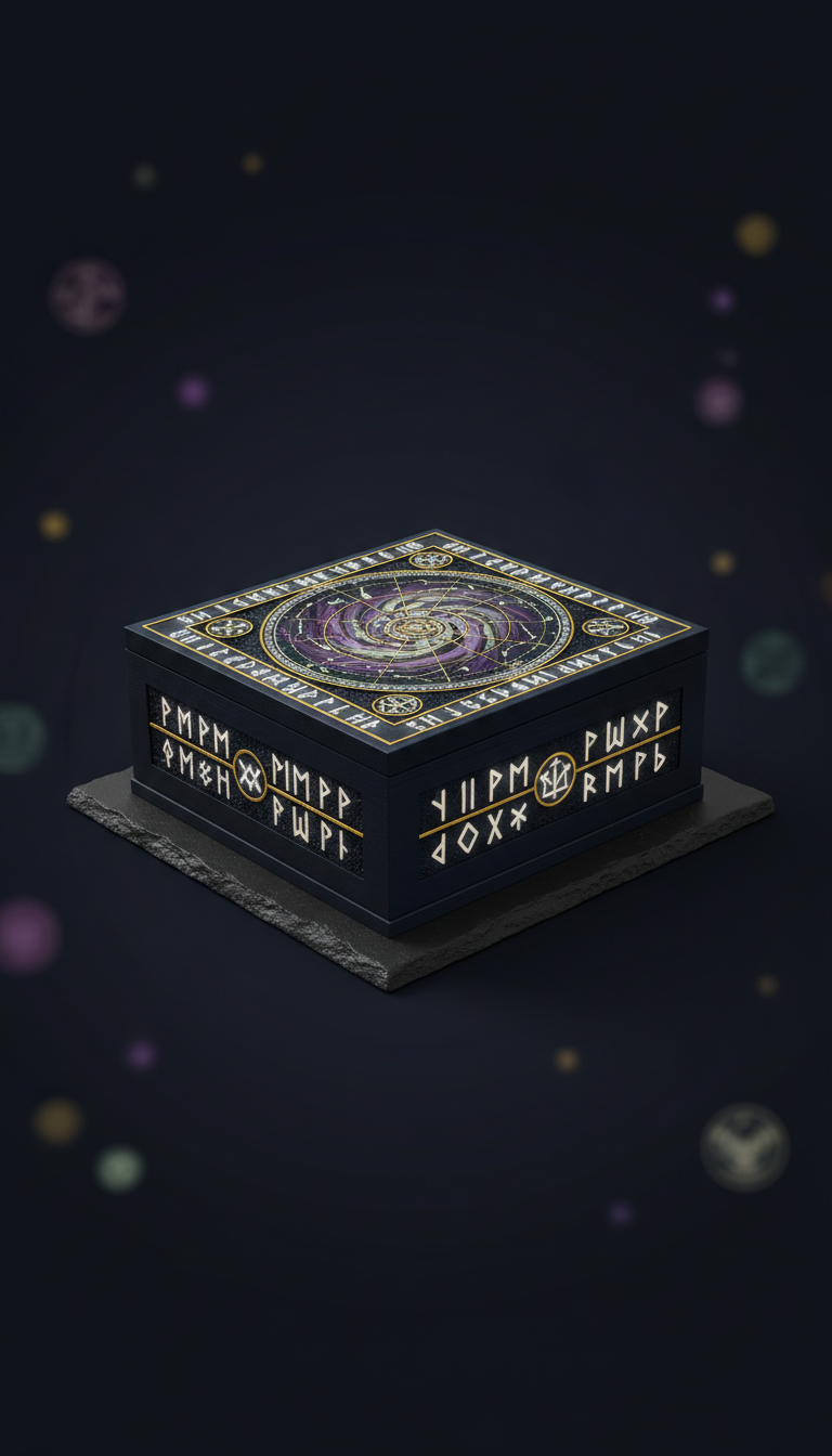 Ritualbox mit Runen und Sternenmotiv
